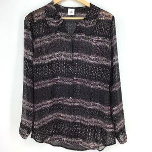 Cabi Paris Sheer Button Down Long Sleeve Blouse